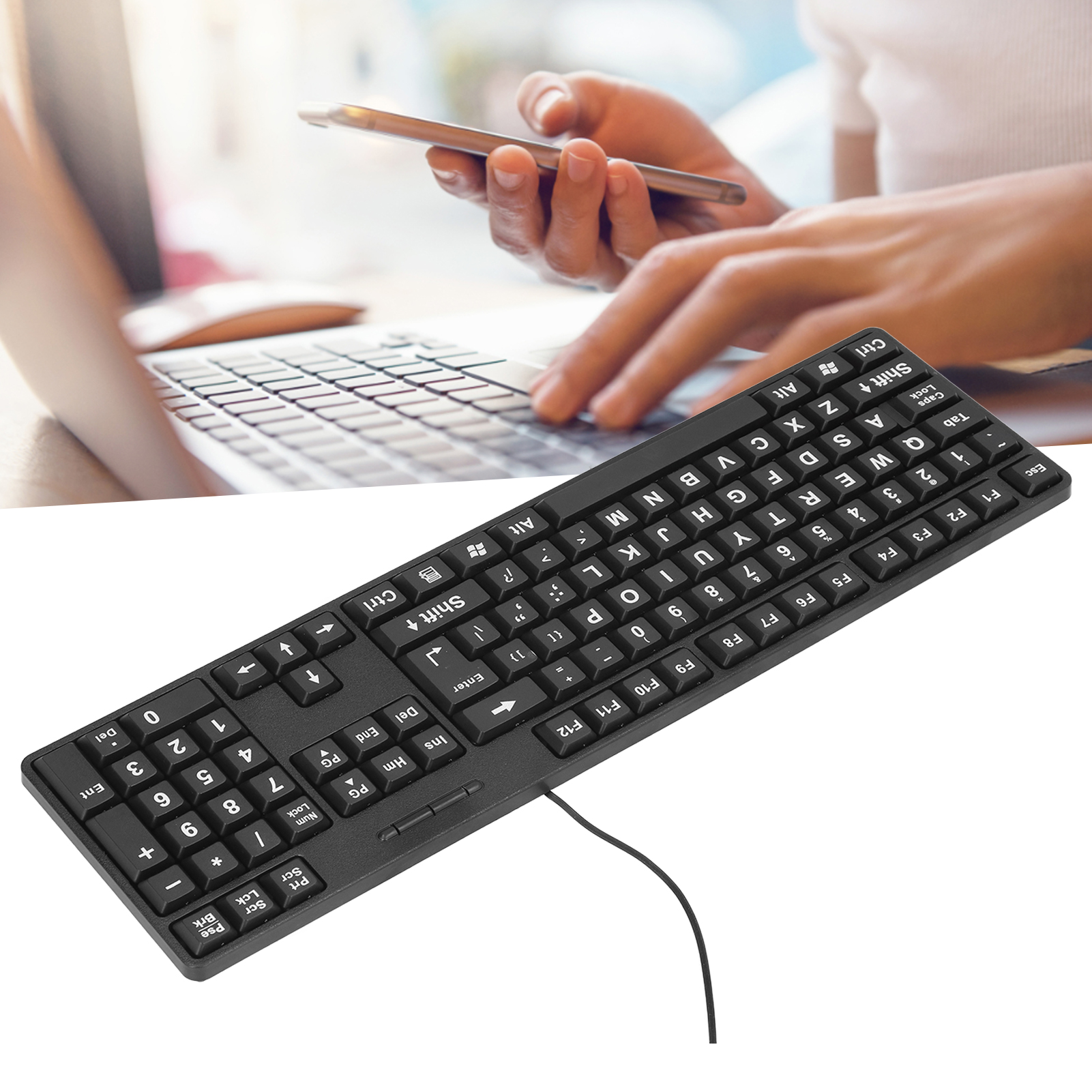 In lớn Bàn phím có dây mạnh mẽ Plug and Play bàn phím USB cho người cao tuổi 104 phím