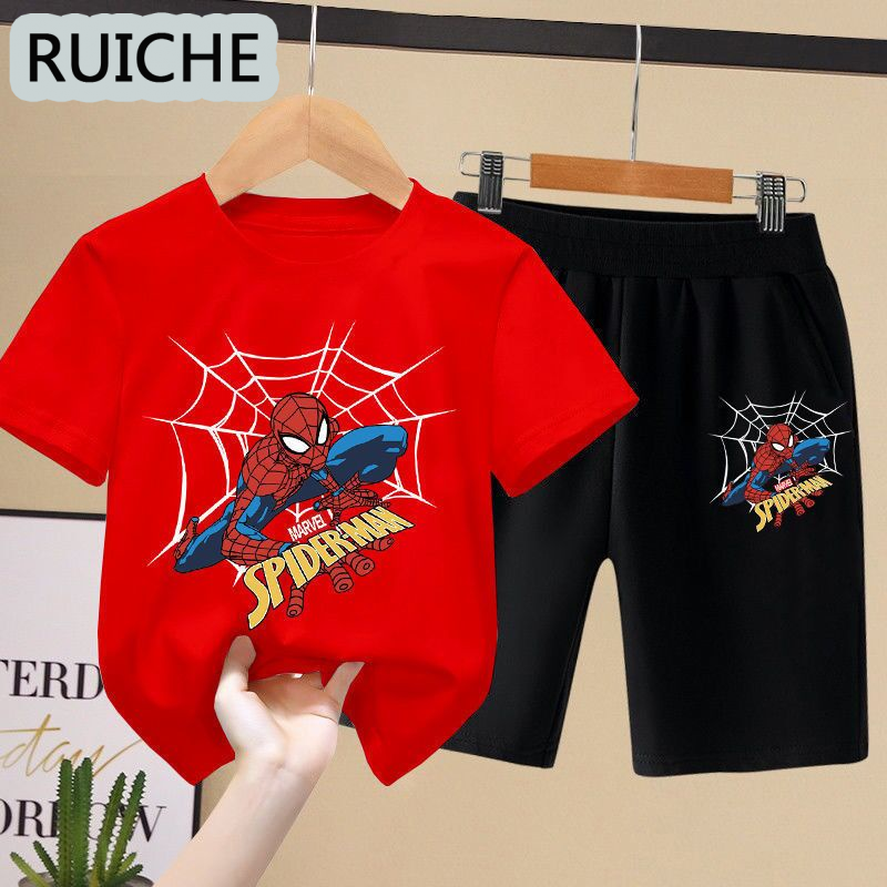 RUICHE ชุดฤดูร้อน2ชิ้นรวมถึง Spider Man พิมพ์แขนเสื้อยืดกางเกงขาสั้นแฟชั่นชาย ราคา 170 บาท*ส่งฟรี