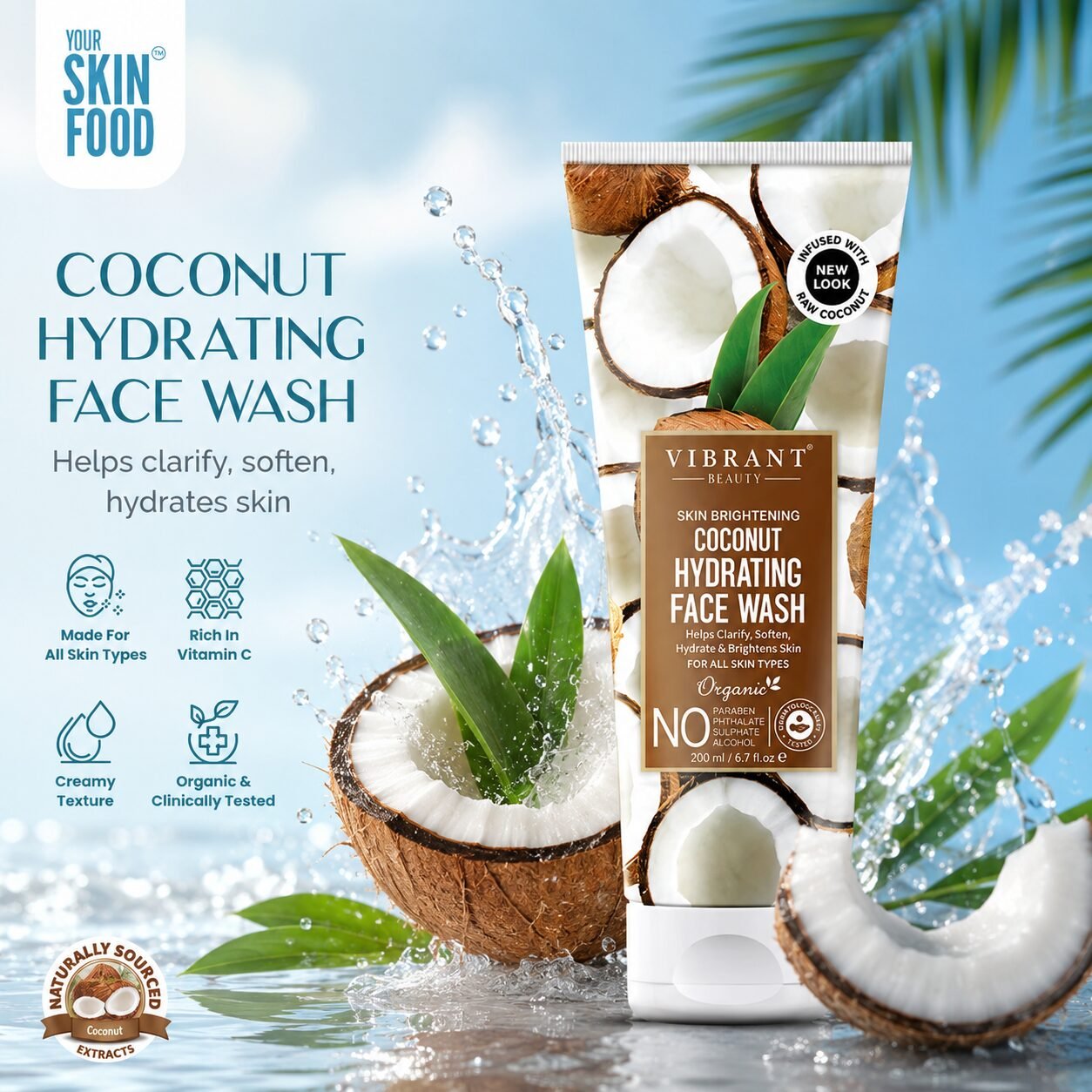 Vibrant Beauty Coconut Hydrating Face Wash | Facial Cleansing Care | 200ml