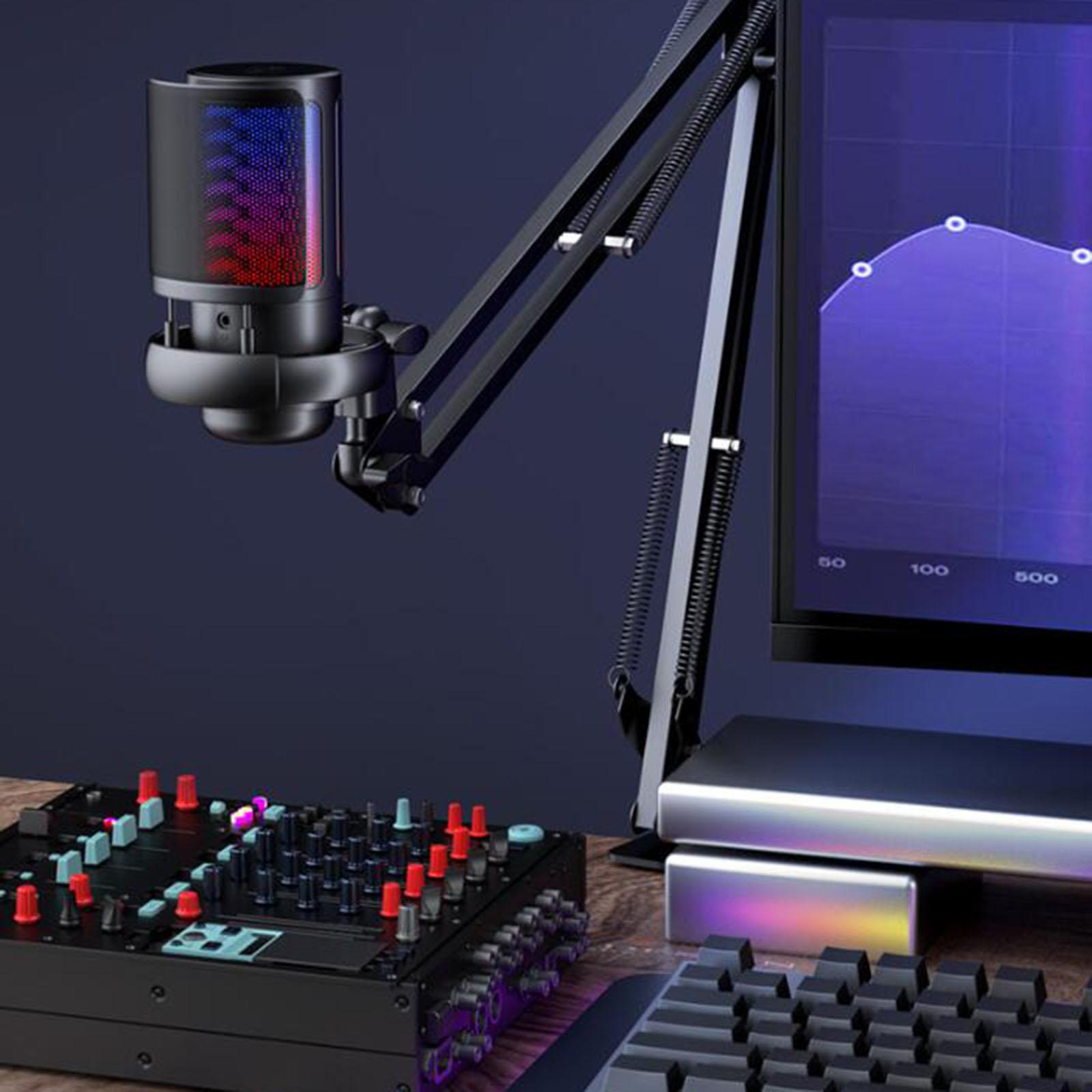 Almencla Gaming USB for PC with Hanging Arm RGB Lighting Podcast Condenser Mic for Gaming Podcast PC