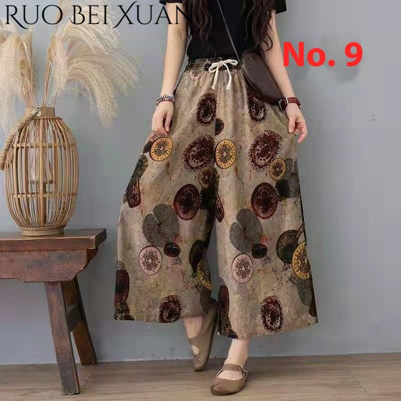 Ruo Bei Xuan Women's Casual Linen Wide Leg Pants with High Waist and Drawstring ราคา 282 บาท*ส่งฟรี