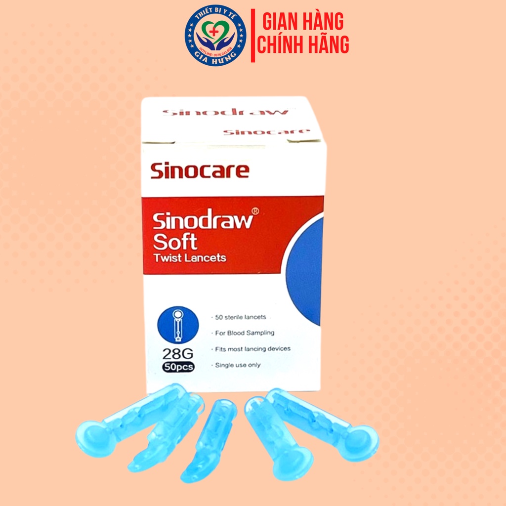 Kim chích máu Sinocare Sinodraw dùng máy đo đường huyết - Hộp 50 Kim