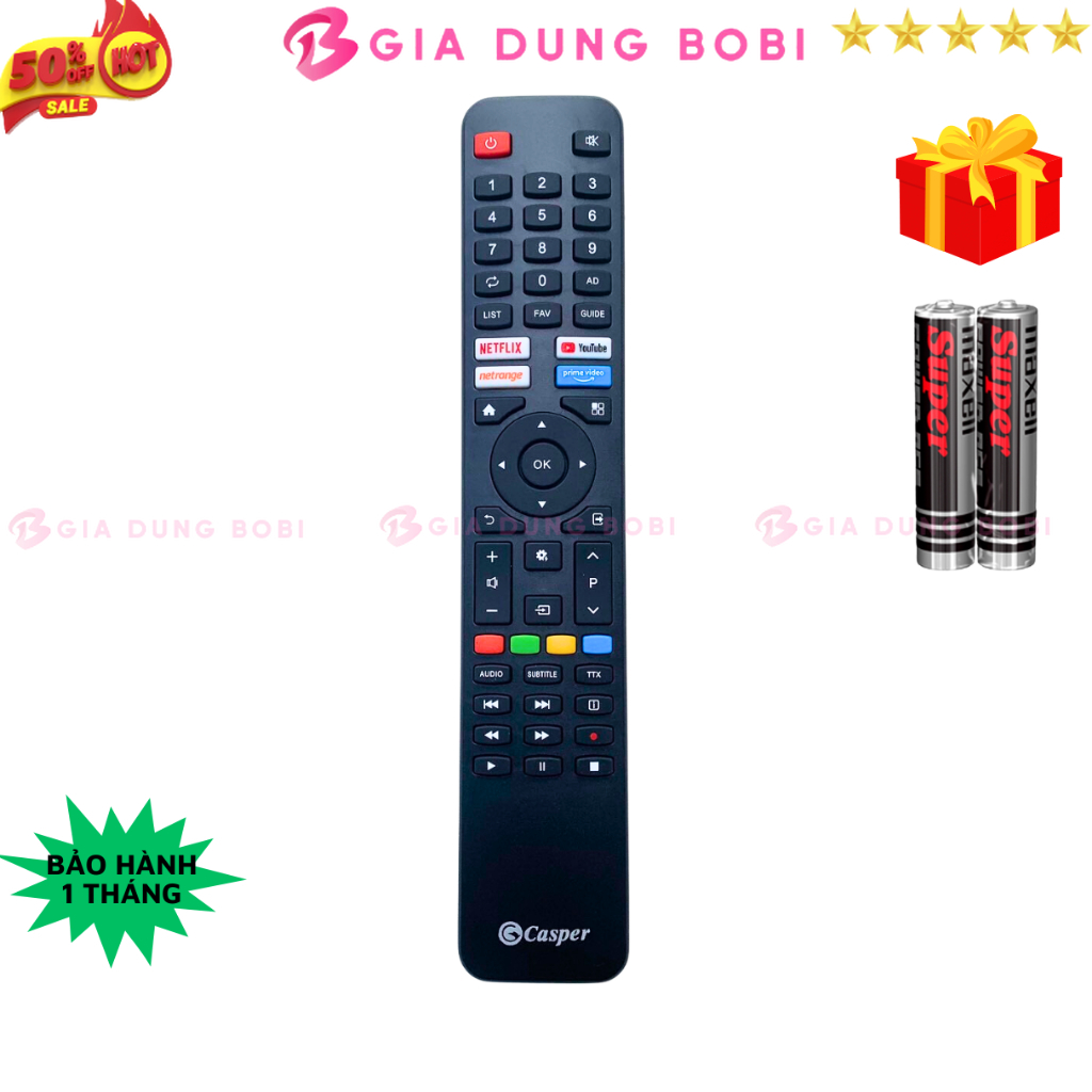 Remote điều khiển tivi Casper Mã 08 điều khiển TV Casper - Tặng kèm pin - Gia Dụng Bo Bi