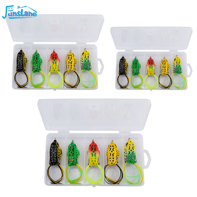 FunsLane 5pcs/ Box Frog Lures Silicone Top Water Frog Soft Swimbaits With Weedless Dual Fishing Hooks Box Package For Bass Trout Pike Snakehead Swimbait Saltwater Freshwater ราคา 140 บาท*ส่งฟรี