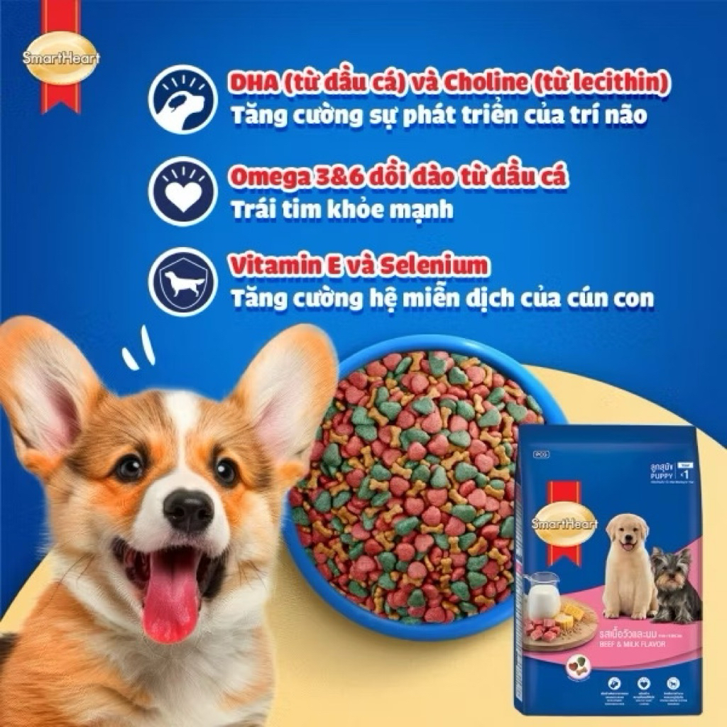 [400g] Hạt Smartheart puppy Vị Bò - Sữa Thức Ăn Cho Chó Con