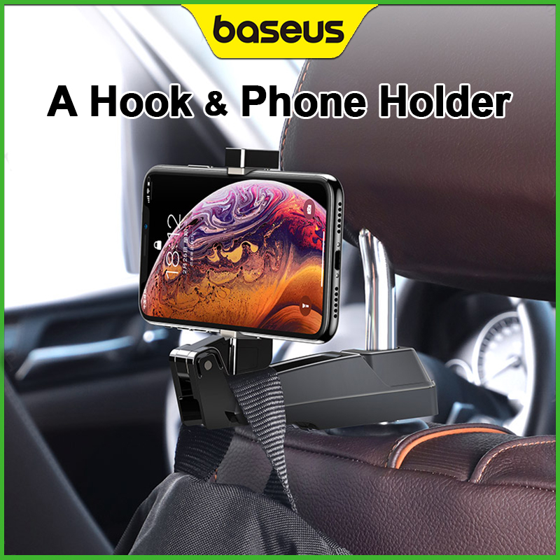 Baseus Car Backseat Phone Holder Foldable Mount Car Headrest Hooks for 64-90mm Phones Car Organizer ราคา 180 บาท*ส่งฟรี