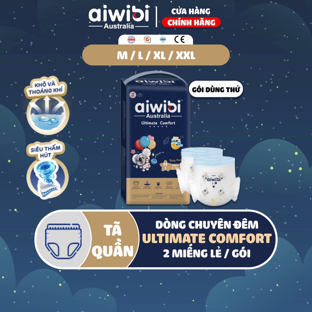 [Gói Dùng Thử] Tã/Bỉm Quần Cao Cấp Aiwibi Chuyên Ban Đêm Ultimate Comfort M/L/XL/XXL