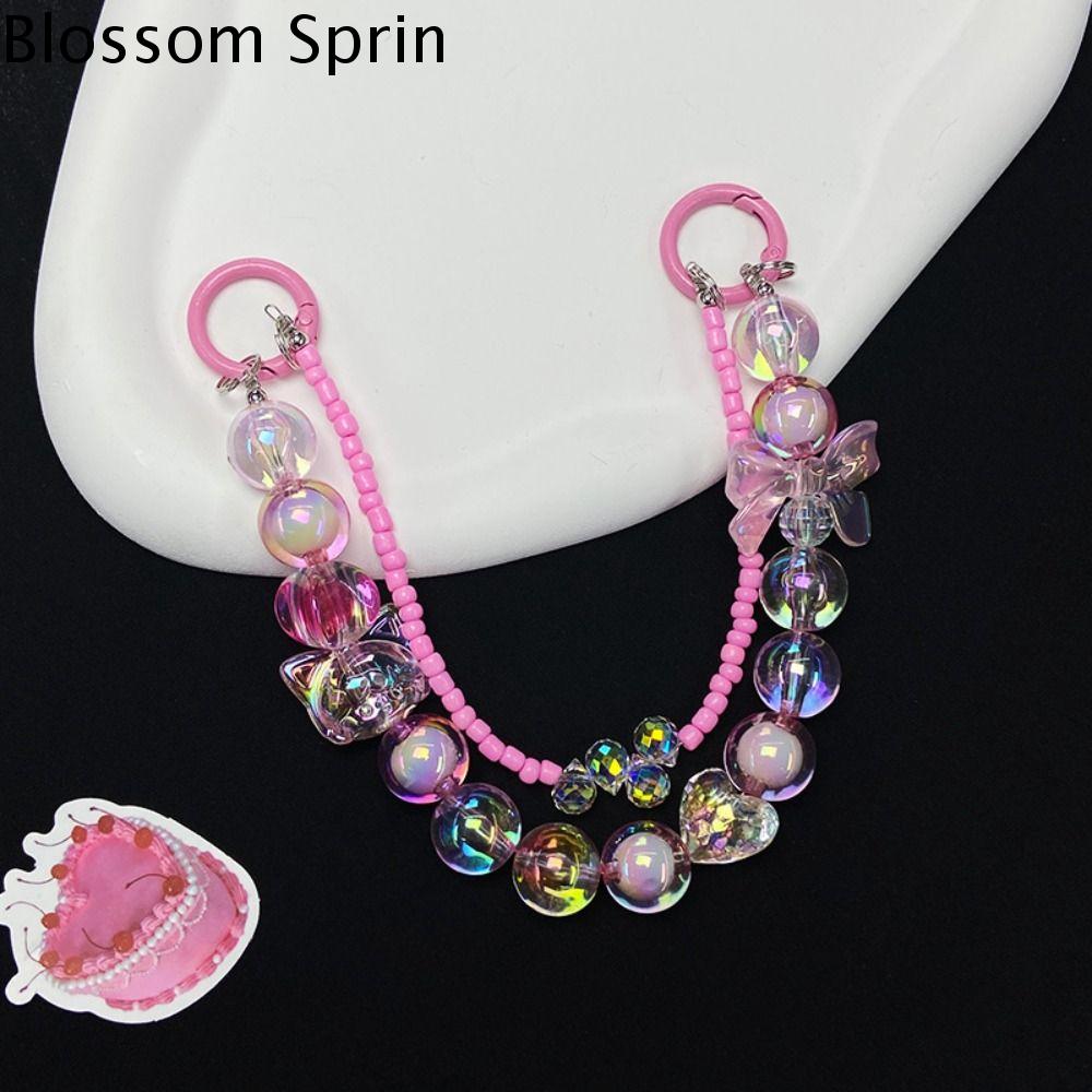 BLOSSOM Hoạt hình Dây đeo điện thoại lấp lánh Dễ thương Màu AURORAL Móc chìa khóa đính cườm Thời trang Chống mất dây chuyền hạt Cô Gái