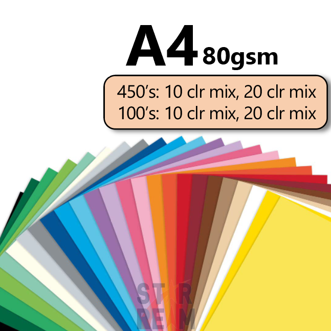 10/20 Colors Mix A4 Color Paper 80gsm (100‘s 450s)
