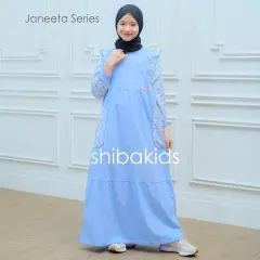 JAN12 Sibakids Janeeta Series Gamis Anak  Biru  Dress Muslim Anak Perempuan Katun Comed Dan Jepang