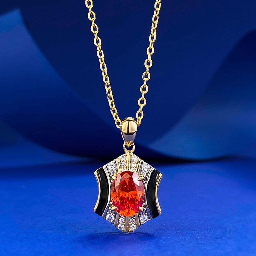 18K Gold Plated 925 Sterling Silver 6x8 MM Oval Cut Lab Sapphire High Carbon Diamond Gemstone Pendant Necklace Jewelry Presyo  2,933 Piso*Libreng Shipping