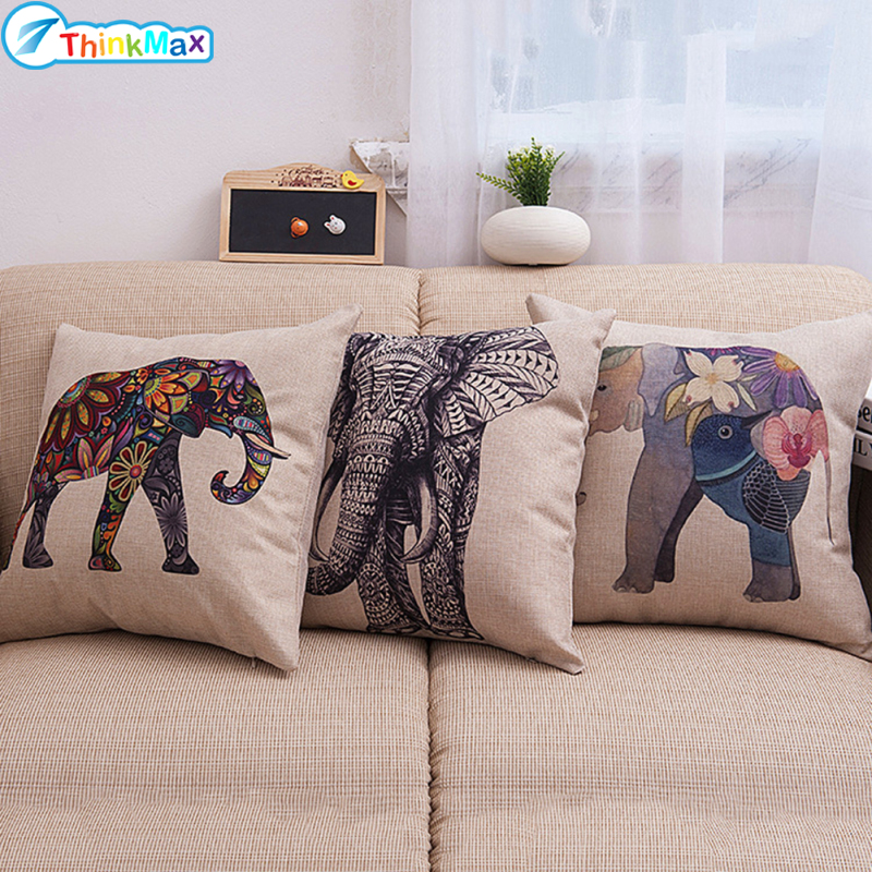 Elephant Print Pillowcase 45*45cm Sofa Cushion Case Pillow Cover Bedding Accessories ราคา 56 บาท*ส่งฟรี