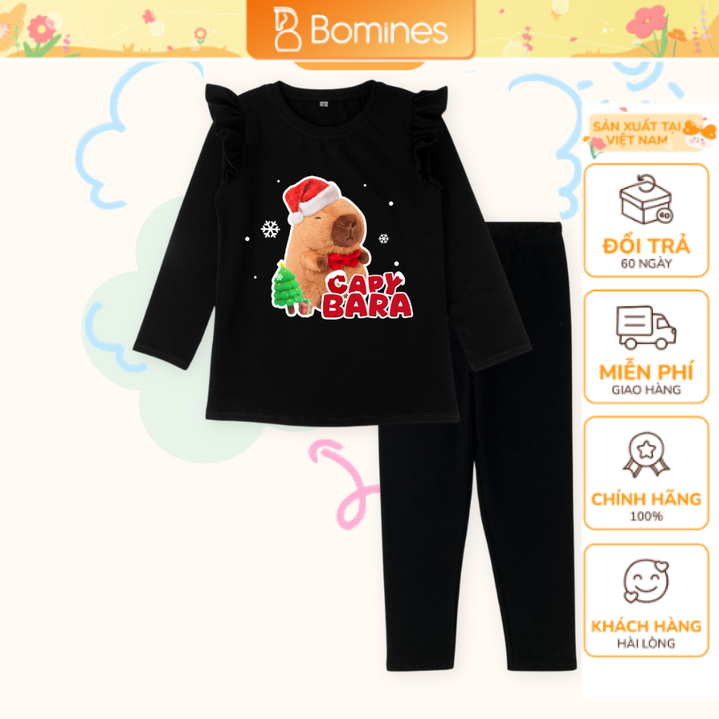 Đồ bộ bé gái Capybara Bomines bộ ngủ tay dài thun cotton cho bé gái từ 3- 10 tuổi 12- 30kg DBTCAPYXM