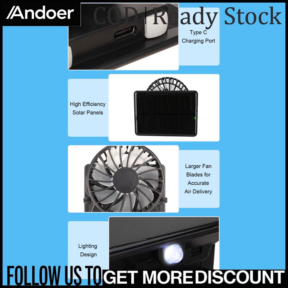 Andoer พัดลมพลังงานแสงอาทิตย์หมวก 3 เกียร์ปรับตกปลาพัดลมปีกกว้างหมวกกันแดด LED ตัวบ่งชี้อายุการใช้งานแบตเตอรี่สำหรับทำสวน ราคา 2,275 บาท*ส่งฟรี