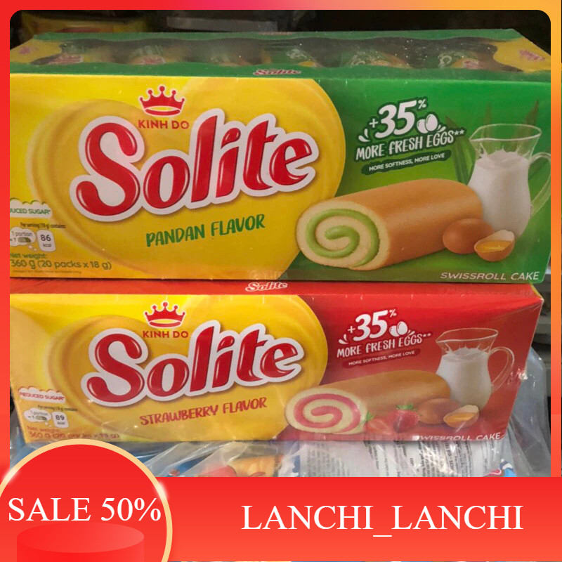 BÁNH CUỘN SOLITE 324G (KEM VỊ DÂU + KEM VỊ LÁ DỨA) TẾT 2025