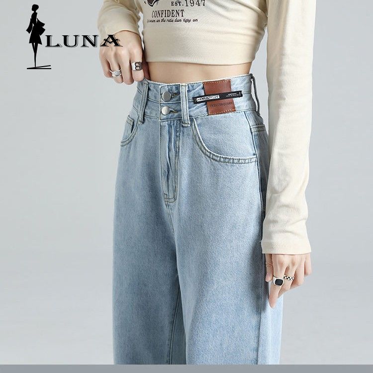 LUNAáo girl phố nữ quần bò ống rộng cho nữ Quần jean chân rộng màu sáng nữ Xuân Thu 2024 mới nhất eo cao rộng thùng thình hiển thị gầy cộng với kích thước béo MM rũ xuống đất dép nữ xinh Quần jean nữ rẻ vô đố