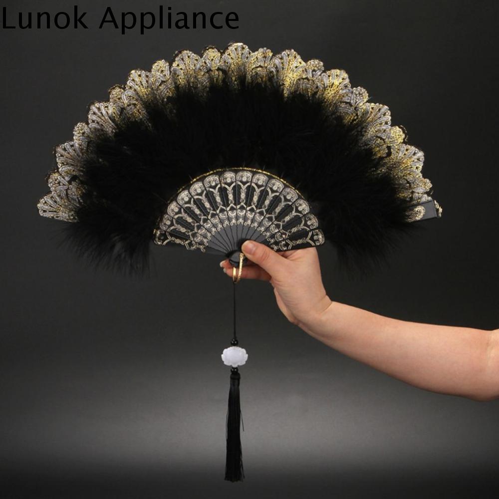 LUNOK Màu Sắc tươi sáng Thanh lịch Trang phục Phụ Kiện Ngọt Ngào Cổ Tích Cô Gái Handmade Cho Lolita Lông Fan Hâm Mộ Gấp Đảng Trang Trí Nội Thất Múa Hand Fan Quà Tặng đám cưới