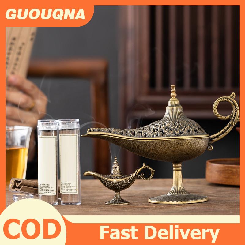 GUOUQNA ตะเกียงธูปโลหะสไตล์โบราณมีกลิ่นหอมที่ใส่เทียนไม่มีกลิ่นของตกแต่งบ้านของขวัญเครื่องหอมอาหรับ ราคา 184 บาท*ส่งฟรี