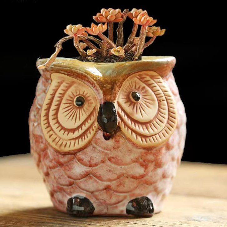 Chậu Trồng Sen Đá Mini Gốm Sứ Hình Chim Cú Cute Dùng Làm Đồ Trang Trí Bàn Học Decor Bàn Làm Việc