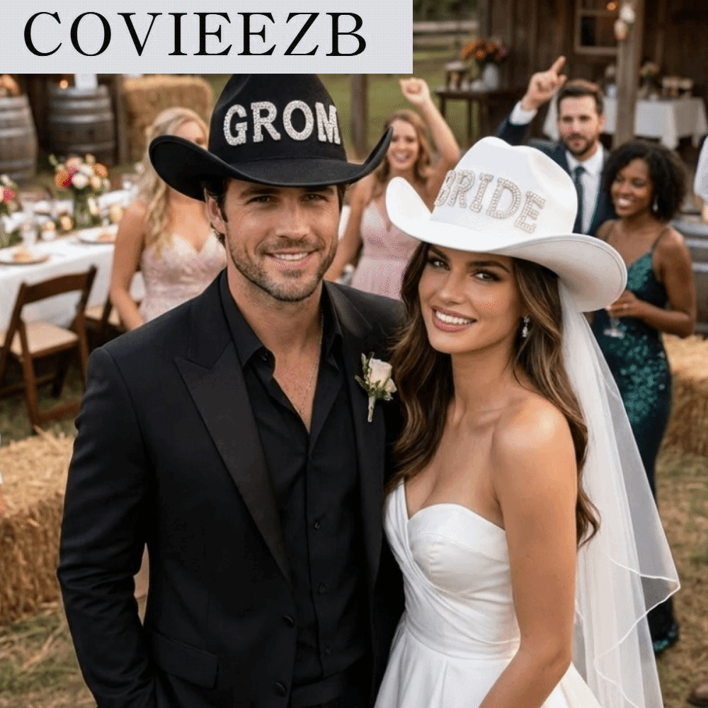 COVIEEZB ปีกกว้าง หมวกผ้าคลุมหน้าเจ้าสาวสไตล์คาวบอยสีขาว โรแมนติก ผ้าไม่ทอ หมวกคาวบอยเจ้าบ่าว หมวกแจ๊ส พร้อมไข่มุก หมวกแต่งงานแบบตะวันตก สำหรับงานปาร์ตี้สละโสด ราคา 926 บาท*ส่งฟรี