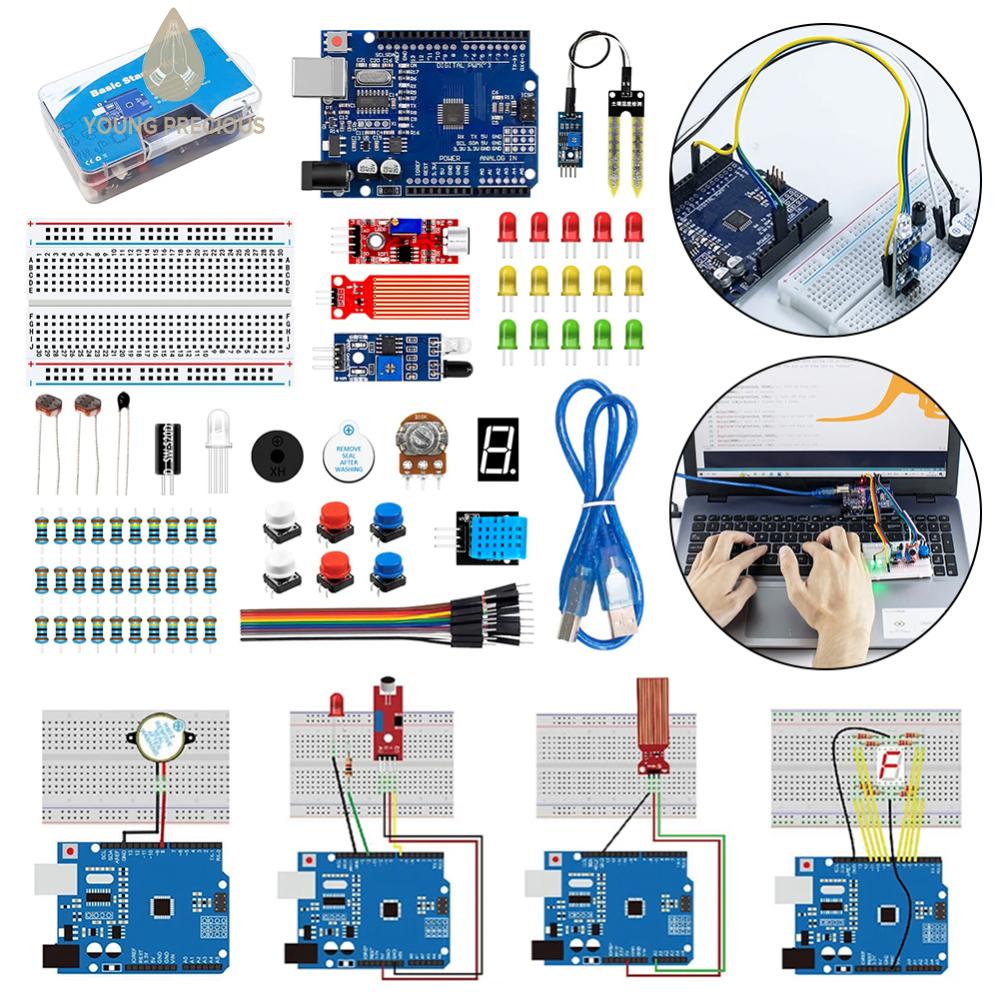 Electronics Basic Starter Kit with Breadboard Power Supply Resistors LED Sensors Electronic DIY Kit DIY Project Starter Kit for Arduino UNO R3 Giá 464,110 Đồng*Miễn phí vận chuyển