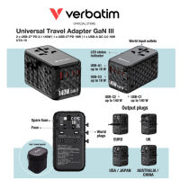 Verbatim 32125 Universal Travel Adapter GaN III 140W with 3 USB-C Type C and 1 USB-A Travel Adaptor