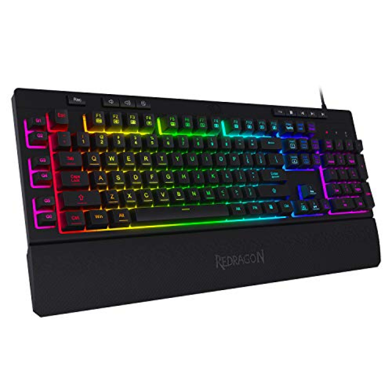 Redragon K512 Shiva RGB Backlit Membrane Gaming Keyboard with Multimedia Keys, Quiet Mechanical Feeling Keyboard, 6 Extra On-Board Macro Keys, Dedicated Media Control, Detachable Wrist Rest Singapore