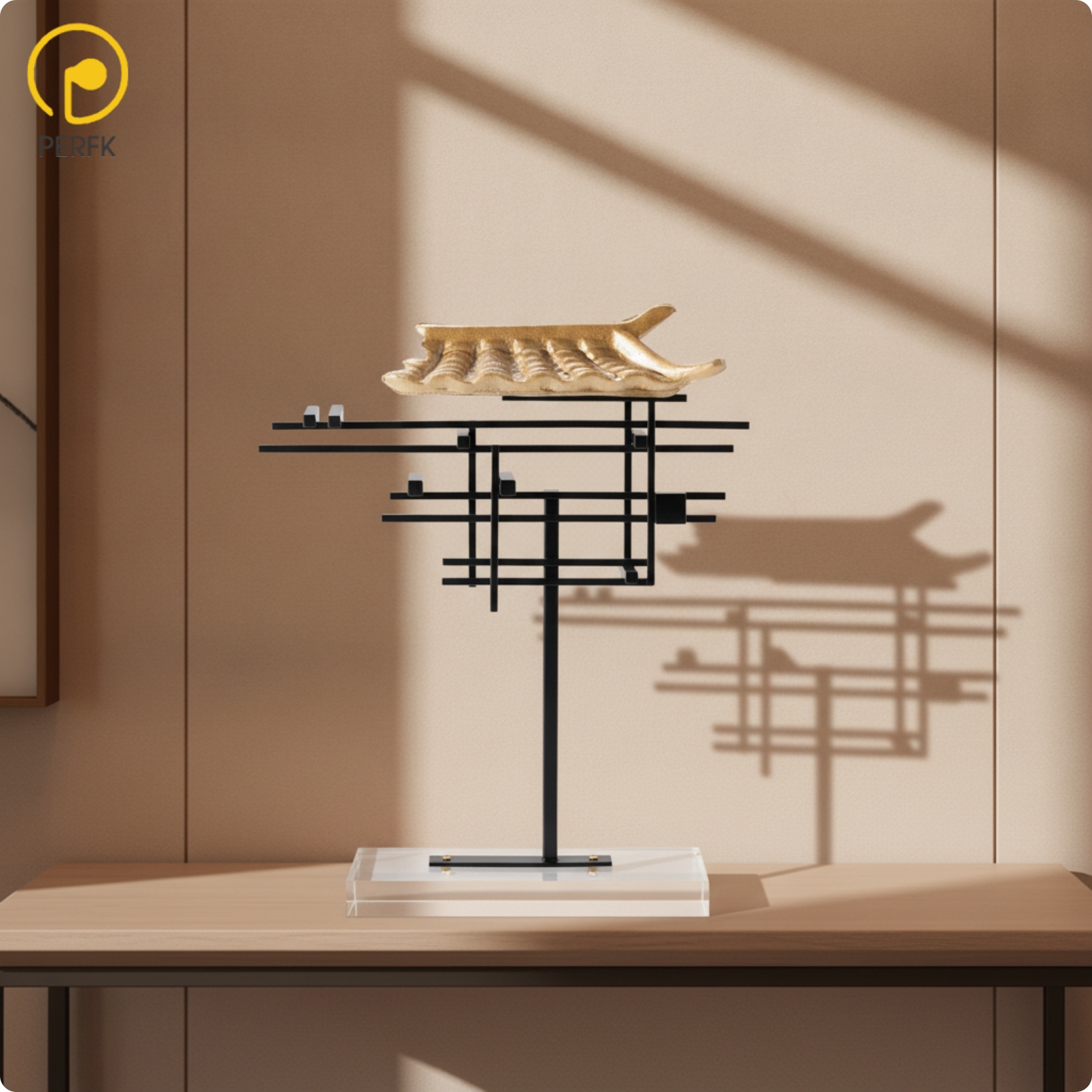 Perfk Modern Chinese House Sculpture Abstract Sculpture with Metal Frame Geometric Tabletop Decor Decorative for Hotel Lobby ราคา 12,430 บาท*ส่งฟรี