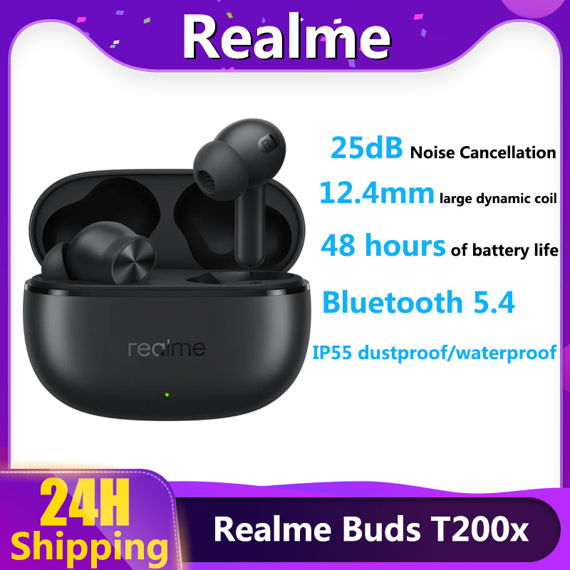 Realme Buds T200x TWS Earphone 12.4mm Dynamic Bass Driver 48H Battery Life 25dB Active Noise Cancellation IP55