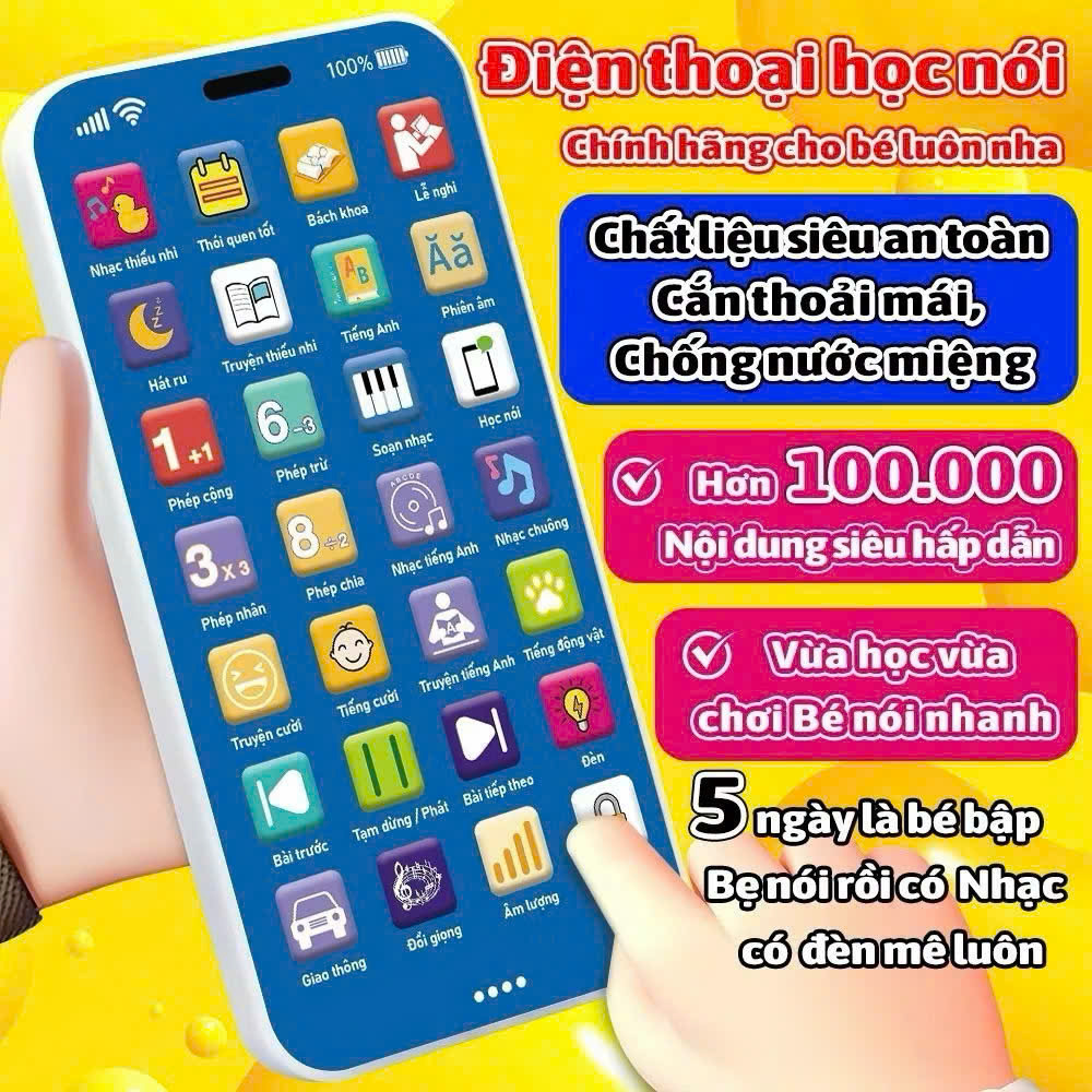 [Tiếng Việt] Điện thoại đồ chơi mô phỏng Iphone 28 nút cho bé học tập giải trí kèm dây sạc