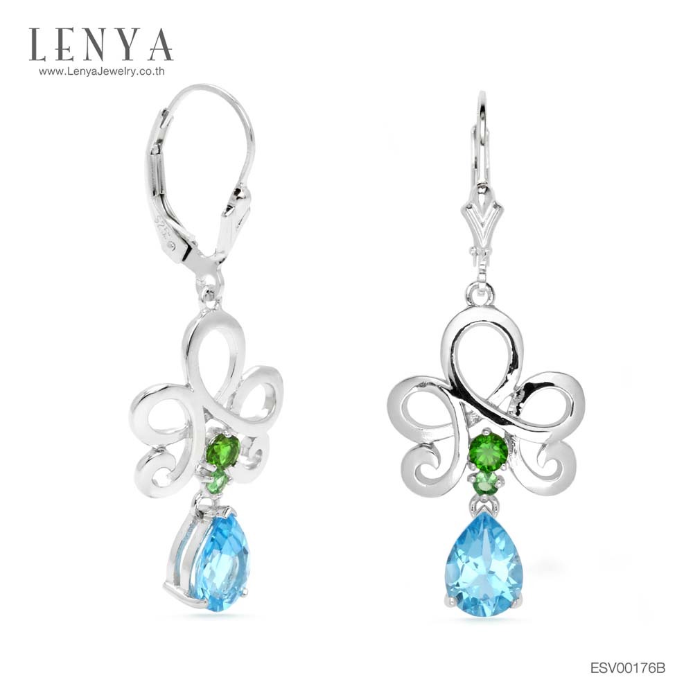 Lenya Blue Topaz Gemstone Earrings Enhance Confidence, Clarity, and Intelligence. Size 8X6 Mm. 925 Sterling Silver Body with White Gold Plating. ราคา 3,900 บาท*ส่งฟรี