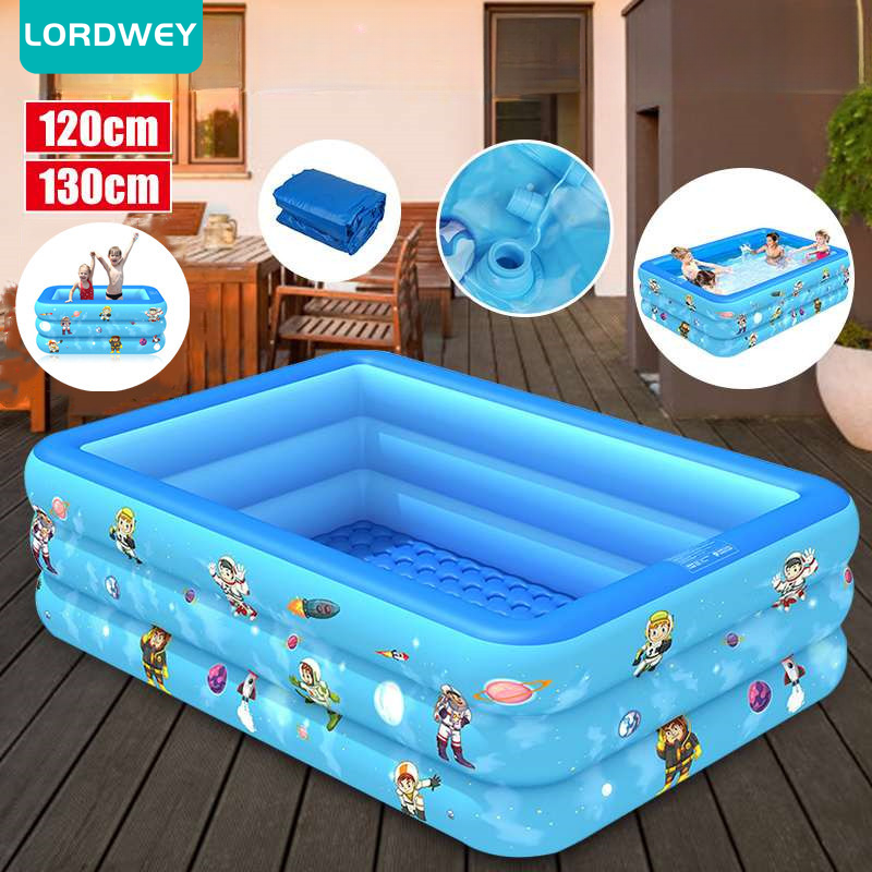 LORDWEY 120/130cm Inflatable Swimming Pool Square Kids Children's Home Use Paddling Pool Portable Foldable Children Baby Bathing Tub ราคา 695 บาท*ส่งฟรี