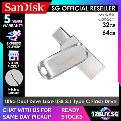 SanDisk Ultra Dual Drive Luxe USB 3.1 Type-C Flash Drive Read Speed 150MB/s Write Speed 60MB/s 32GB 64GB DC4 12BUY.SG 5 Years SG Warranty Express Door Delivery 3 to 7 Days