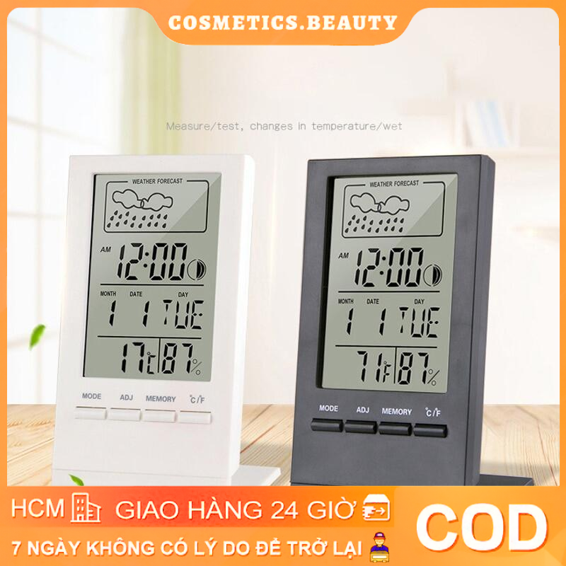 Nhiệt Kế Máy Đo Độ Ẩm Chỉ Báo Đo Trạm Thời Tiết Trong Nhà Ngoài Trời Đồng Hồ Theo Dõi Độ Ẩm Nhiệt Độ Điện COS
