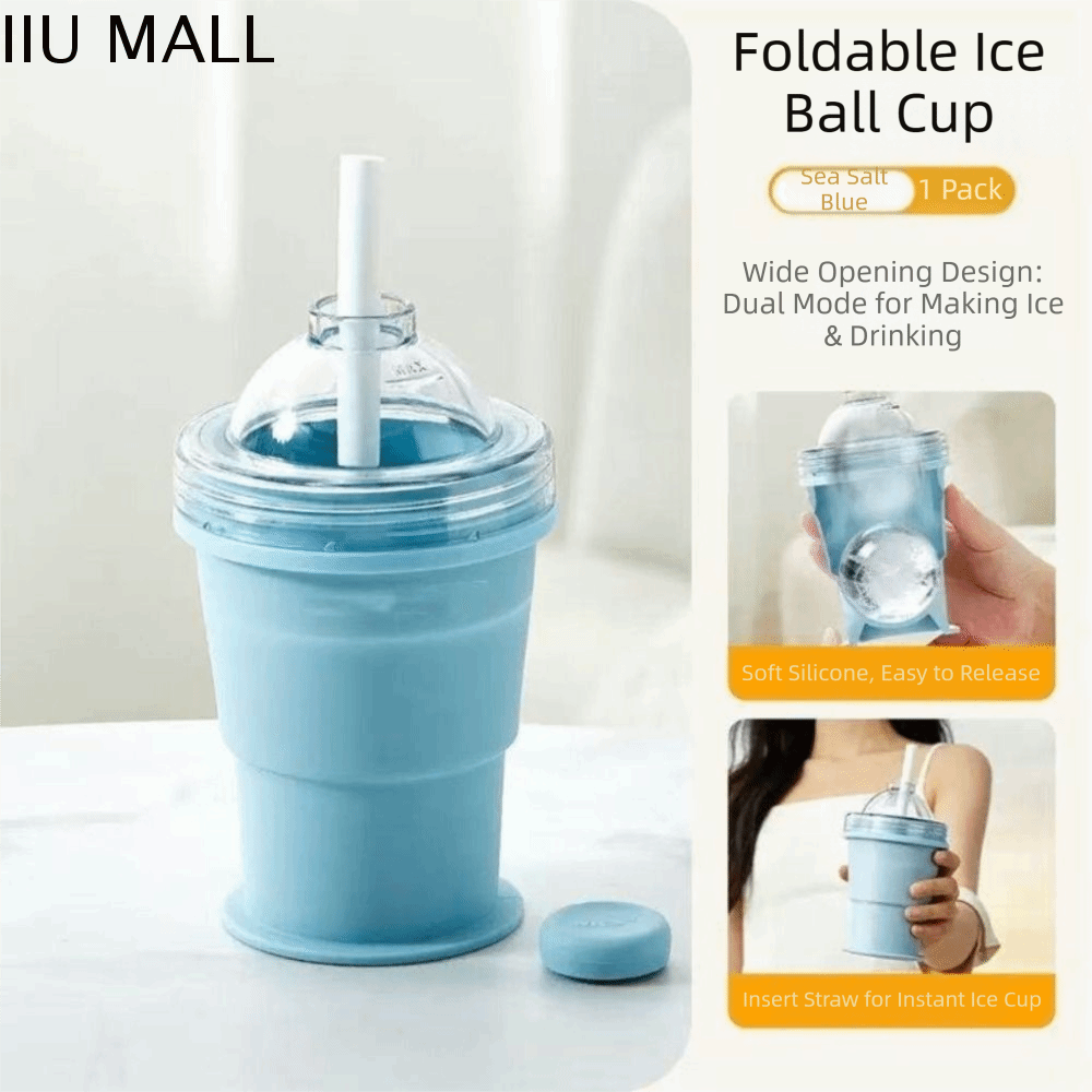 IIU Chống rò rỉ Cốc làm đá gấp gọn với ống hút Dễ dàng tháo khuôn Ấm đun nước đá Thực tế Đa chức năng Cốc làm mát bằng khuôn đá Du lịch