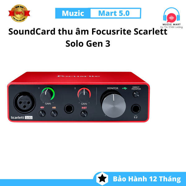 SoundCard thu âm _ SoundCard thu âm Focusrite Scarlett Solo Gen 3 (Gen 3) cao cấp _ thiết kế gọn nhẹ nhất trong dòng sản phẩm Gen 3 cung cấp cho các ca sĩ và nhạc sĩ một quy trình thu âm dễ dàng _ bảo hành 2 năm