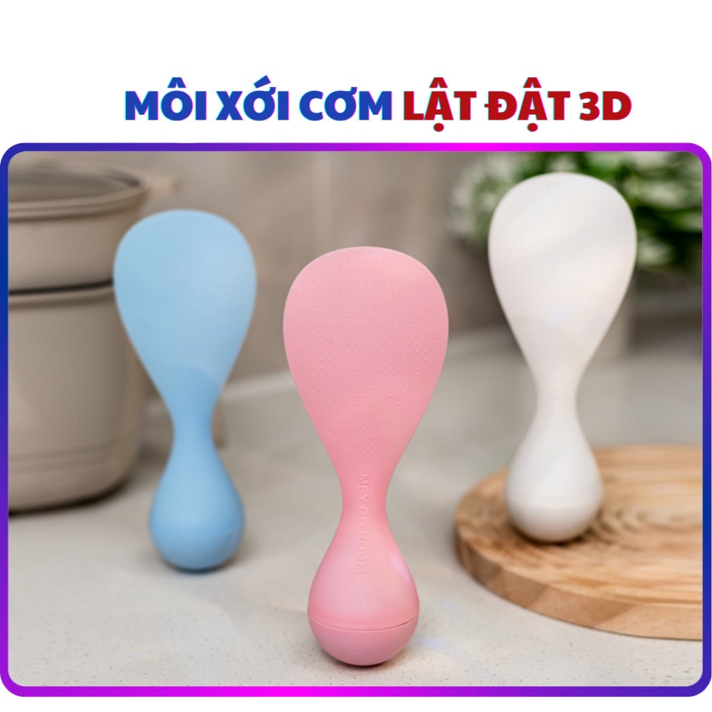 Môi Xới Cơm LẬT ĐẬT Cao Cấp Chịu Nhiệt, Tự Đứng Không Bị Đổ, Muôi Cơm Hạt Vân 3D Không Dính Cơm An Toàn Dễ Dử Dụng