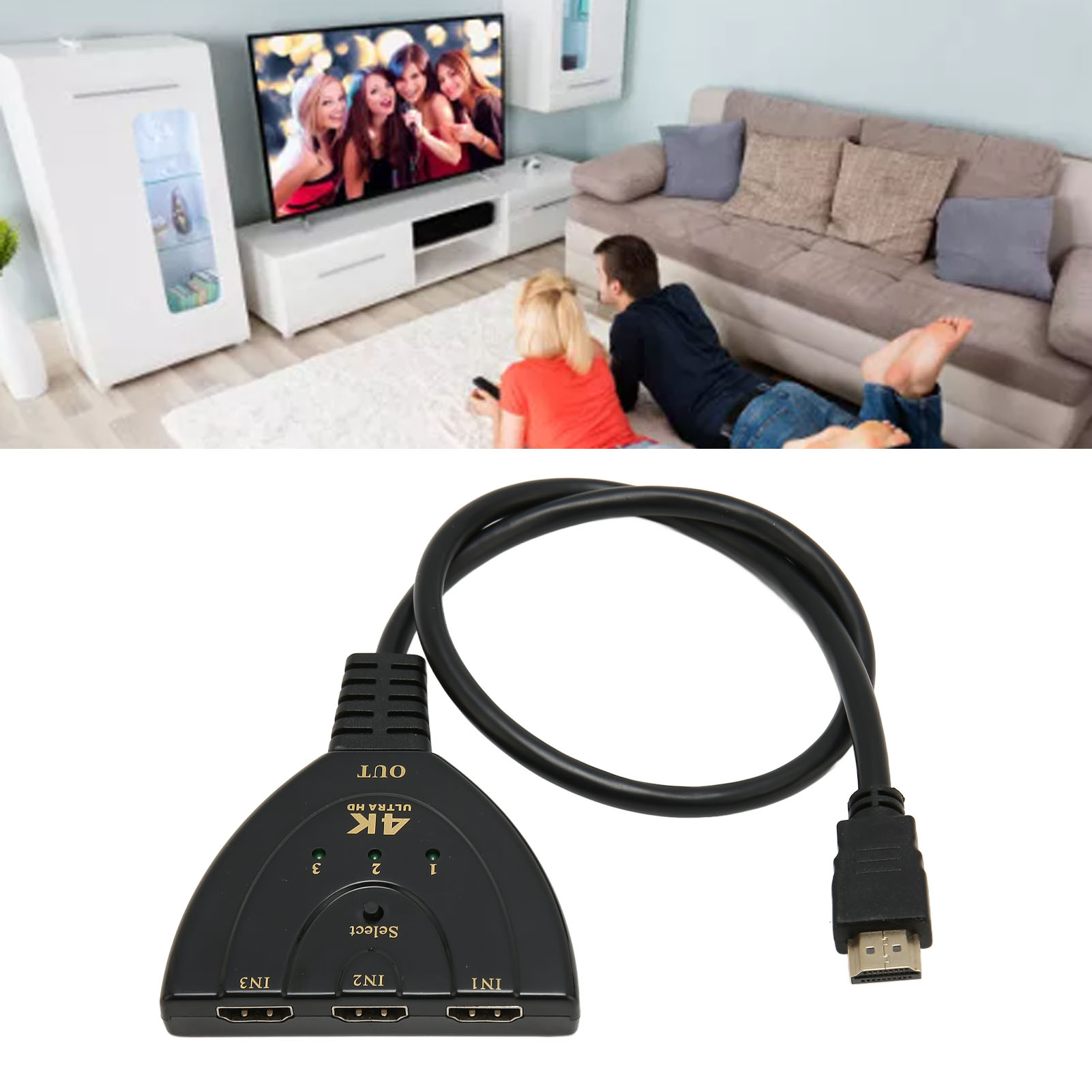 Đa phương tiện HD Giao diện bộ chia Selector dễ dàng để sử dụng 3 đèn chỉ báo LED 3 trong 1 ra 4K đa phương tiện HD giao diện Switcher cho máy chiếu cho PC
