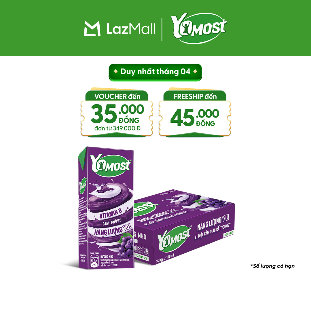 Thùng 48 Hộp Sữa Chua Lên Men Tự Nhiên Yomost Hương Nho 170ml (48x170ml)