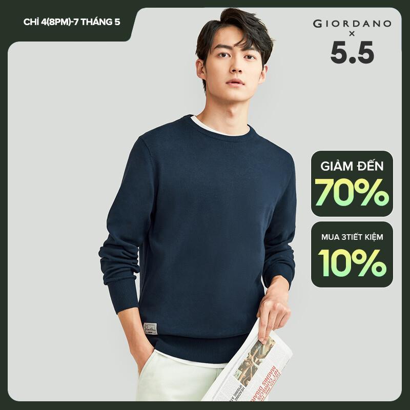 Áo len nam cổ tròn trùm đầu chất cotton thuận thoải mái thêu hình LOGO cao cấp thời trang Giordano F