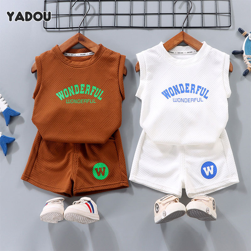 YADOU children's vest set boys sleeveless clothes Western-style loose children's clothing for middle- and large-sized children ราคา  151 บาท*ส่งฟรี