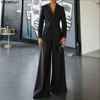 INCERUN Suits For Men Business Long Sleeve Blazer Full Pants Western Style Velvet Minimalist Two-piece Sets #0922