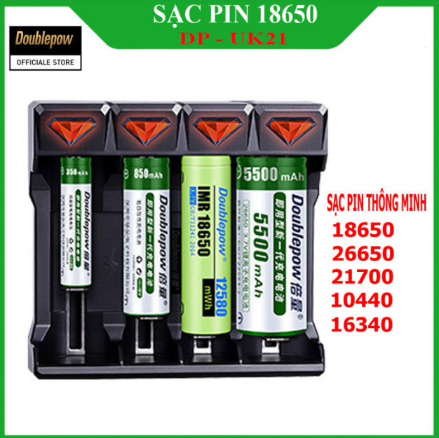 Bộ sạc pin 18650 lithium-ion 3.7V DOUPLEPOW Đa năng có thể sạc nhiều loại pin tự ngắt khi đầy chống chai pin có đèn báo