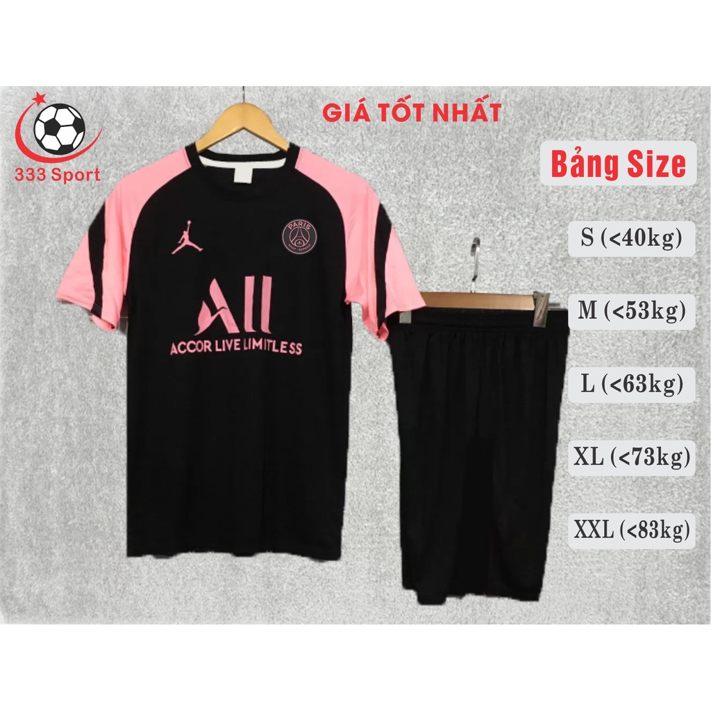 COD [in sau lưng theo yêu cầu] Bộ quần áo bóng đá PSG đen tay hồng chất thun lạnh cực đẹp FD77