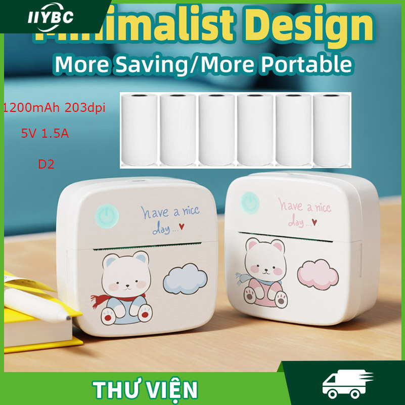 Máy in nhiệt mini cầm tay bluetooth/máy in nhiệt mini bluetooth d2 in di động giấy nhiệt 1200mah 203dpi trong 10 năm giữ hình ảnh máy in hỏi lỗi hd 5v 1.5a