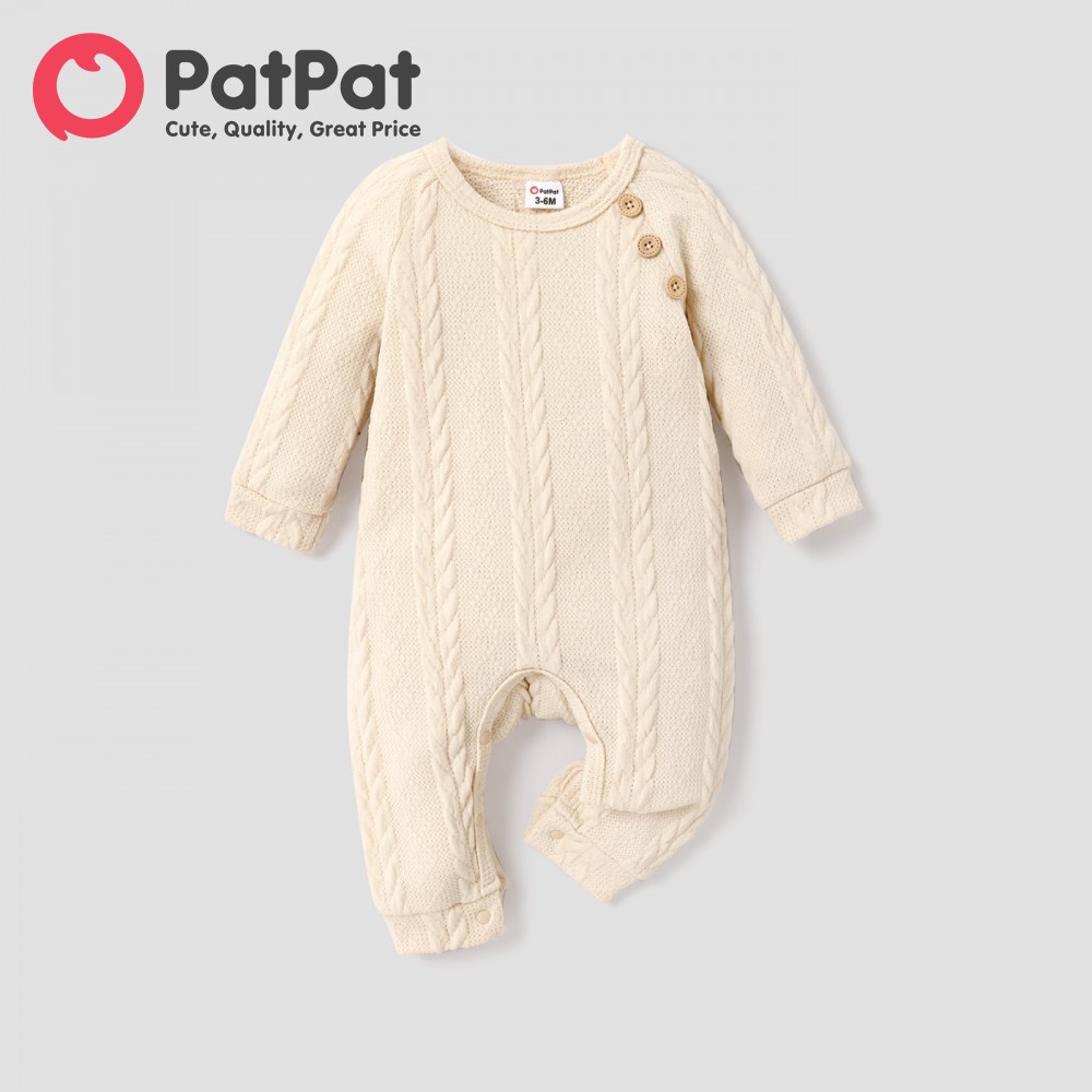 PatPat Baby Boy Girl Solid Cable Knit Long-sleeve Jumpsuit