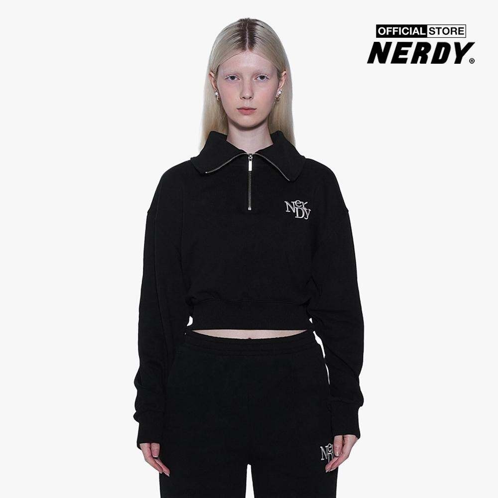 [Deal sinh nhật + Voucher đến 333K + Freeship + 24.03 - 31.03] NERDY - Áo sweatshirt nữ cổ bẻ phom croptop Half Zip Up PNEF23SW11-01