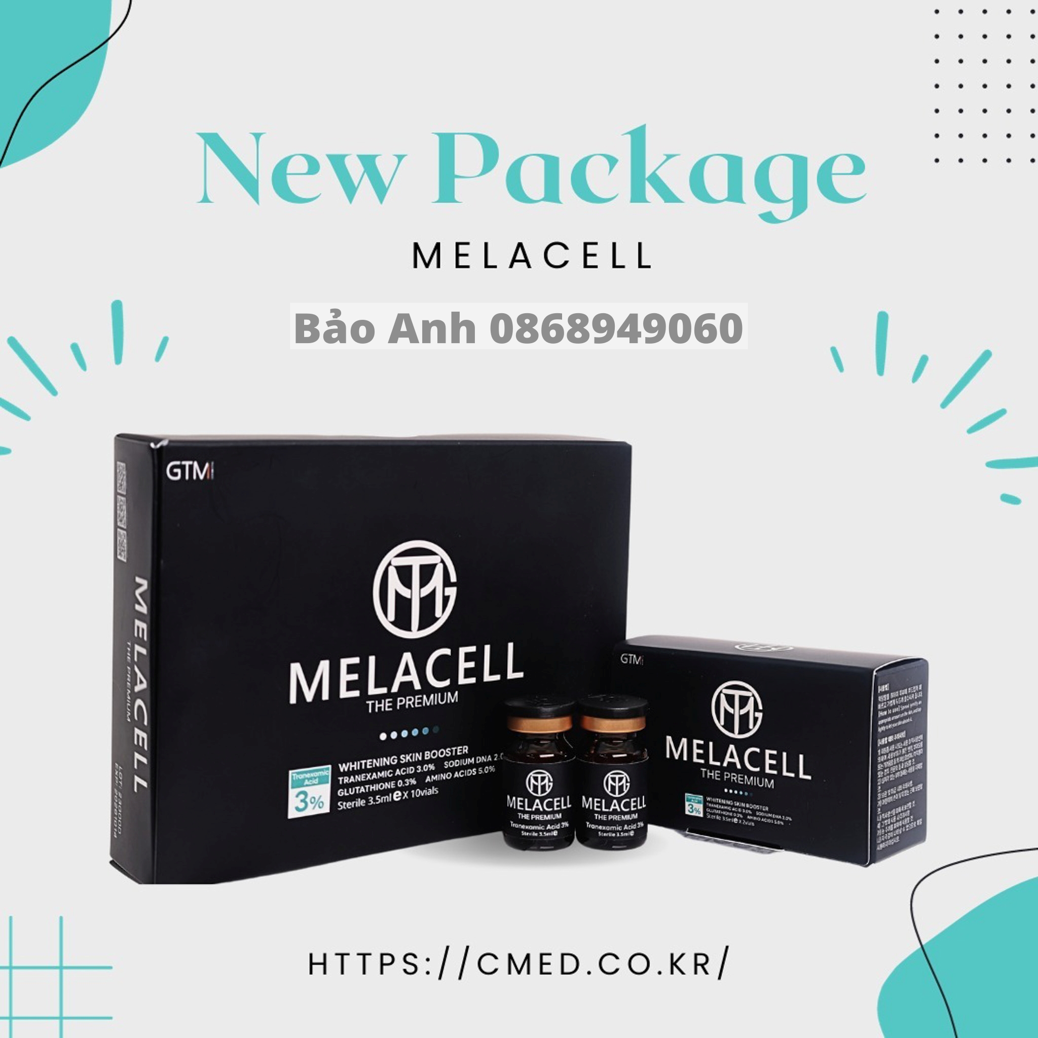 Tinh chất nám dna cá hồi gtm mela cell 3% - 1 hộp 10 lọ
