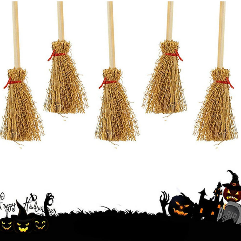 Halloween Broom Halloween Mini Broom Witch Broom Halloween Pendant Hanging Decorations Straw Brooms Mini Broom