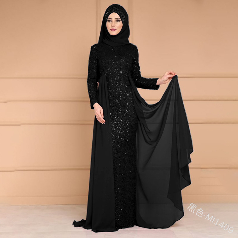 white christmas dresses Luxury Black Short Muslim Evening Dress Long Sleeve SS212, Black / 10